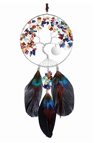 JOVIVI 7 Chakra Dream Catcher Tree of Life Wall Hanging Decoration Dreamcatcher Wall Art Crystals Hanging Ornament Bedroom Decor Dream Catchers For Girls Crystal Gifts For Women Blessing Birthday