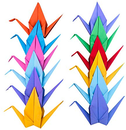 Origami Paper Crane Folded Rainbow Handmade Bird Garland for Wedding Party Birthday Baby Shower Bunting (Rainbow, 15cm)
