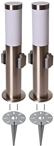 Novatool 2x Gartenlampen I 45 cm I mit 2 Steckdosen I mit Erdspieß I Edelstahl I IP44 I E27 Sockel I Gartenleuchten Stehlampen Säulenlampen außen Stromverteiler Mehrfachsteckdose Steckdosensäule
