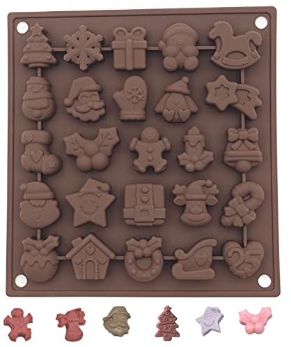 Moule à Chocolat de Noël en Silicone - 25 Cavités Antiadhésives pour Bonbons et Gâteaux - Formes Thématiques pour Bricolage
