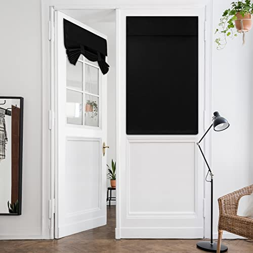 HOMEIDEAS Black French Door Curtains, Privacy Blackout Door Curtains, 30 X 40 Inch Shades for Glass Window, Thermal Insulated Window Covering Tie Up Shades for Bedroom, 1 Panel