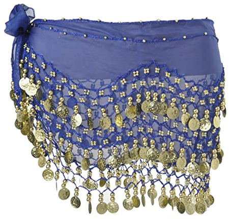 SamHeng Damen Bauchtanz Gürtel, Chiffon Hüfttuch Mit Münzen für Performance Kostüm, Yoga Kurs