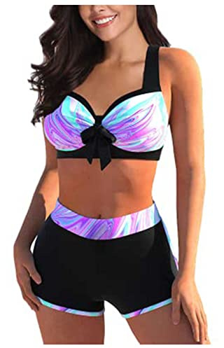 Maillot Deux PièCes Femme Grande Taille Bikini Vintage Imprimé avec Coussinets De Soutien-Gorge Et Culotte Taille Haute Maillot Bain
