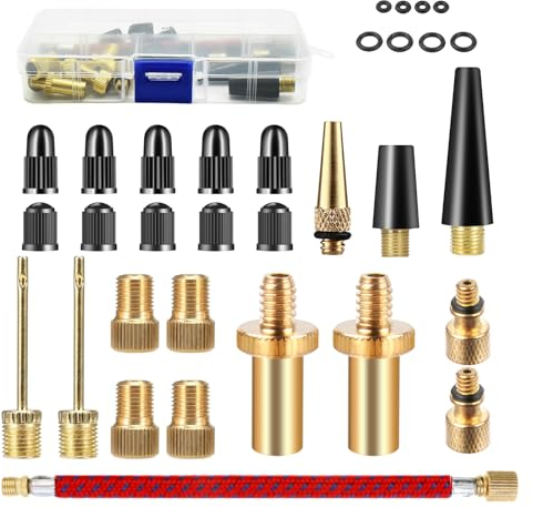 XIANGLONGY 30-Teiliges Fahrradventil Adapter Set, Französisches Ventil Adapter, Adapter FranzöSisches Ventil, Fahrradventil Adapter Inklusive Ballpumpe Nadeln Ersatzschlauch für Luftpumpe