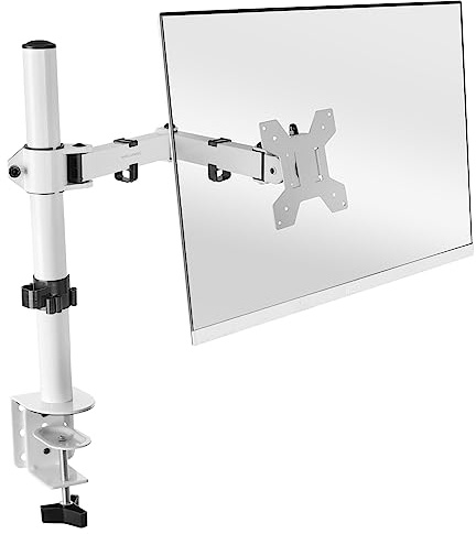 Mars Gaming MARM1 Weiß, Monitorarmhalterung für Bildschirme bis zu 32, Gelenkig und Höhenverstellbar, Stabiler Rahmen, VESA75 und VESA100 Kompatibel