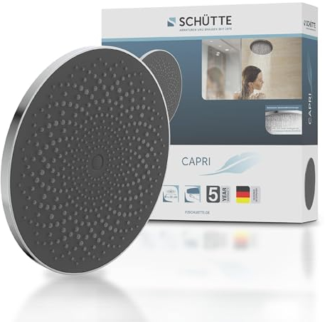 SCHÜTTE 69291 CAPRI Kopfbrause, Wellness-Duschkopf Regendusche mit Anti-Kalk-Noppen, Duschbrause Rund, großer Regenduschkopf, Chrom/Anthrazit