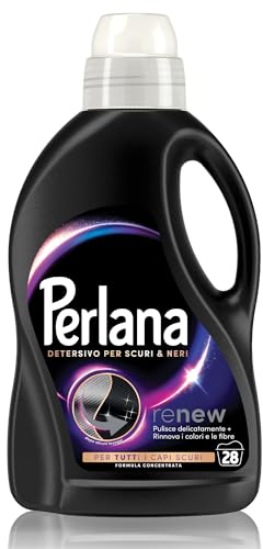 Perlana Detersivo Scuri e Neri (28 lavaggi), Detersivo lavatrice liquido per tutti i capi scuri, Detersivo capi neri per fibre rinnovate