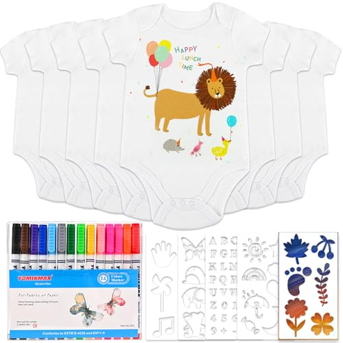 Tigvio Haklappar för Målning Med 8 Kortärmad Body, Textilstift och 5 Mallar (38 x 21 cm)