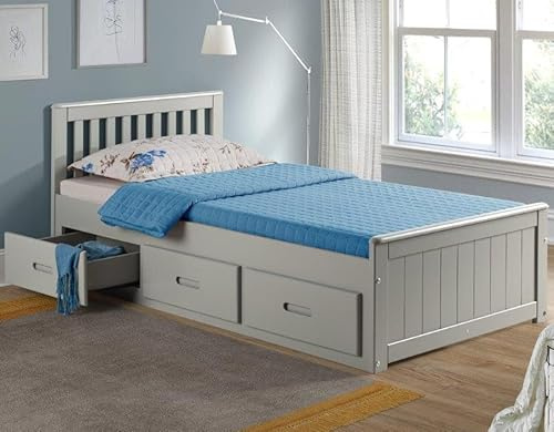 happybeds Mission Wooden Solid Honey Pine Storage Bed Drawers Furniture (Grey, 3FT Single)