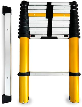 Drabest - MAX - Teleskopstege - Stege utdragbar - fällbar stege, aluminiumstege - upp till 150 kg - multifunktionsstege, utdragbar stege - aluminiumstege, hopfällbar - stege 11 steg - 0,80x3,27x0,1 m
