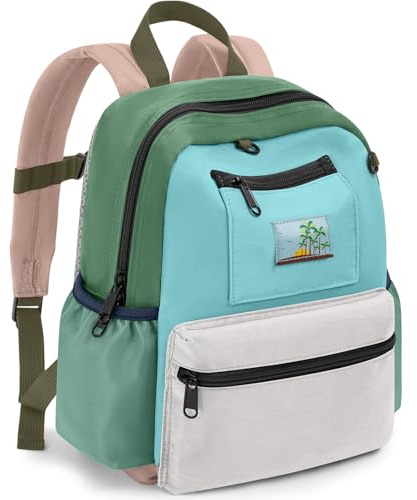 LASUK Toddler Backpack for Boys & Girls 1-3 Years, Durable Lightweight Kids Bookbag, Preschool Backpack for Kindergarten, Daycare, Travel, Green Grey