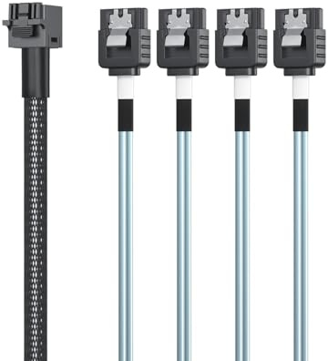 H!Fiber.com HD intern Mini SAS (SFF-8643 värd) till 4 x SATA-kabel (mål), SFF-8643 till 4X SATA-kabel, 0,5 meter (1,65 fot)