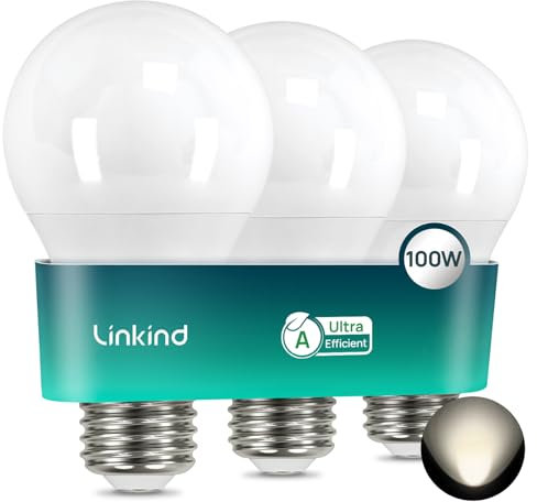 Linkind Lámpara LED E27 1521 lm，7,2 W = 100 W, Blanco neutro 4000 K,Clase de eficiencia energética A,No regulable, Bombilla de bajo consumo A60 E27,paquete de 5
