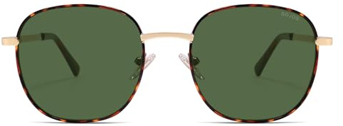 SOJOS Retro Rund Rechteckig Sonnenbrille Damen Herren flat Metallrahmen Sonnerbrillen mit UV400 Schutz Mittle/Größ SJ1137 (Tortoise/Grün, Millimeter, 53)
