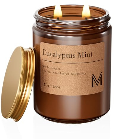 M&SENSE Eucalyptus Mint Scented Christmas Candle Gift | 19.4oz, 115-Hour Burn | Natural Organic Soy Wax | Long-Lasting for Stress Relief and Gifting | for Christmas, Thanksgiving, Holiday