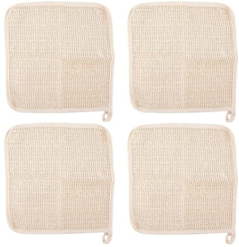 DONGKER Peelender Waschlappen, 4 Stück 30x30 cm Quadratisches Leinenhandtuch, Natürliches Langlebige Badetücher für Damen und Herren zur Sanfte Reinigung & Massage für Körper & Gesicht