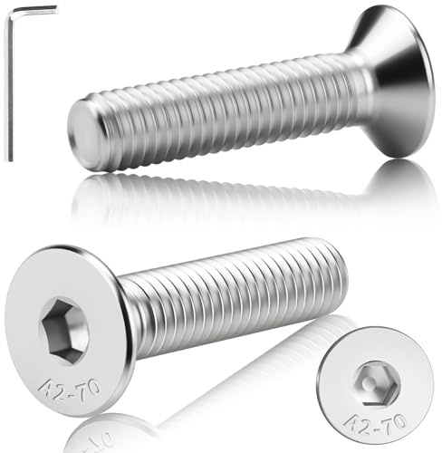 Sturiz 60pcs M3 Countersunk Bolts M3x10mm Stainless Steel Bolts Countersunk Screws Flat Head Socket Cap Screws DIN 7991 Full Thread with Hex Spanner For Machinery Equipment and Furniture