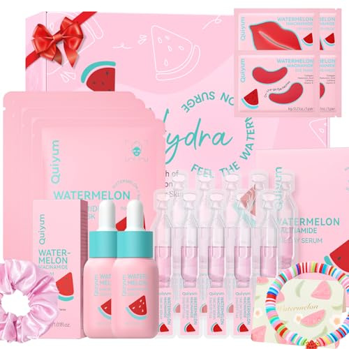 QUIYUM Kit Viso Anguria Niacinamide,Set Regalo per la Cura della Pelle Donna e Ragazze Teen,Skincare Routine Glow Up Con B5, CICA, acido ialuronico e collagene
