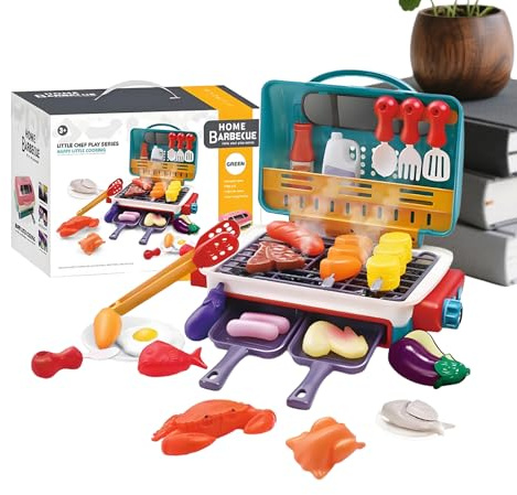 Kids Grill Playset - Toddler Bbq Grill Playset, Kids Play Kitchen Toys, Sensory Pretend Barbecue Kit With Sizzling Sound And Light, Cooking Interactive Toy Set For Boys Girls Children