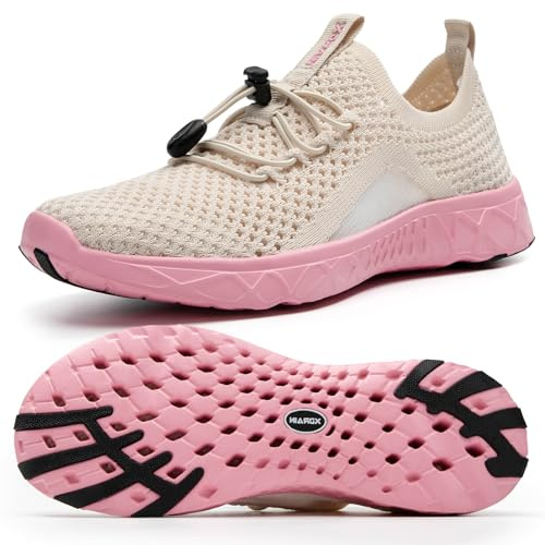 ALEADER Xdrain Water Shoes for Women Slip On Aqua Swimming Shoes Lady Quick Dry Beach Shoes for Fishing Kayaking Boating Apricot Pink Size 8