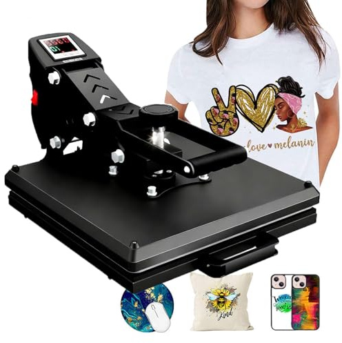 15x15 värmepressmaskin för t-shirts, professionell digital clamshell-sublimeringsvärmeöverföringsmaskin med utdragbar låda - industriell skjortskrivare för gör-det-själv-hantverk,för kanvas