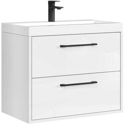 Badplaats B.V. Set mobili da Bagno Florence 01 60 cm – Grigio Scuro con Rovere Castagna – Mobile lavabo sospeso con Chiusura Ammortizzata