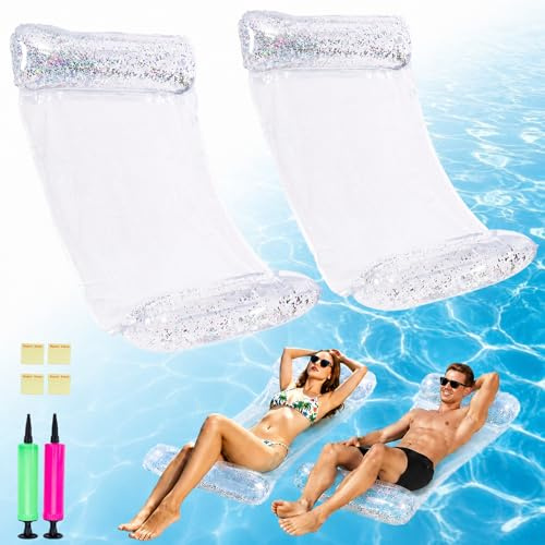 CYFIE Set de 2 Colchoneta Piscina 4 en 1, Hamaca Inflable Adultos 110x68cm, Flotadores Hinchables para Piscina con Asiento para Sentarse Tumbarse Montar y Derivar en Agua, Plegable con Bomba y Parche
