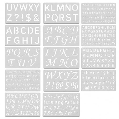 15PCS Letter Stencils for Painting, Reusable Alphabet and Number Stencils for Crafts, Plastic Calligraphy Stencil Templates Set for Journal, Scrapbook, Wood and Cake Decorating