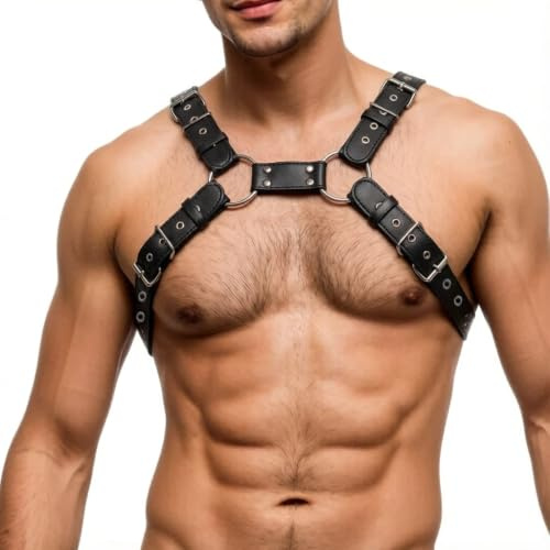 Harnais de Poitrine et Épaules Sexy en PU pour Homme Harnais de Corps Style Punk avec Anneaux Body Bandage Bandoulière Réglable Lingerie de Nuit Érotique pour Performance Boîte de Nuit Jeu de Rôle