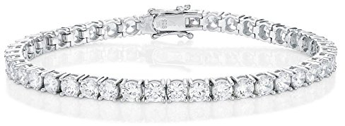 Diamond Treats 925 Sterling Silber Tennisarmbänder für Damen und Mädchen, 16.5 cm Silber-Armband mit funkelnden 4 mm weißen Zirkonia Steinen, Sterling Silber Schmuck Geschenke für Frauen