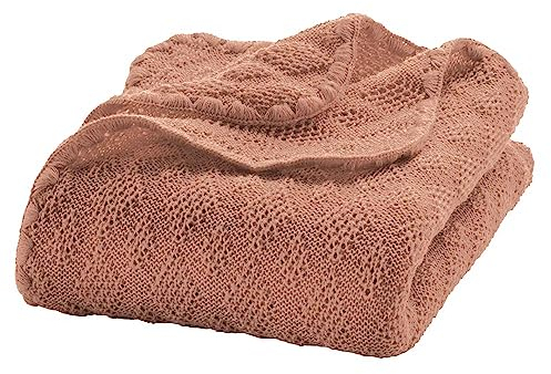 Disana WOLL-BABYDECKE, 100% Bio-Merinowolle GOTS, IVN Best | kuschelweiche Strickdecke mit Ajourmuster | Newborn Baby Kleinkind Kind Unisex | Baby Erstausstattung | Made in Germany | Rosé