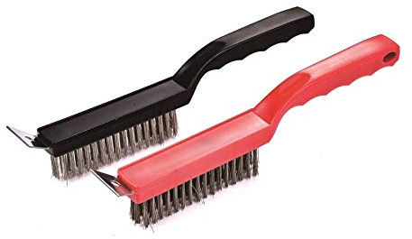 2 x Commercial Heavy Duty Pizza Oven barbecue Grill Brush With Steel Scraper BBQ Grill Cleaner (Black & Red)