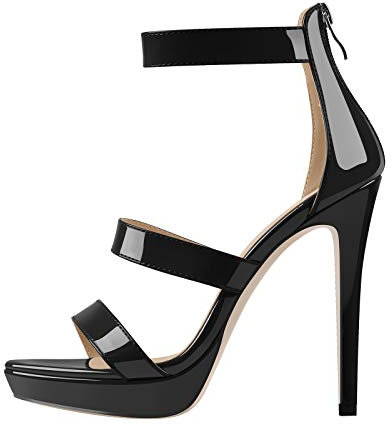 Only maker Frauen Spitze High Heels Sandaletten Plateau Riemchen Sandalen Absatz Sommerschuhe Lack Schwarz 46 EU