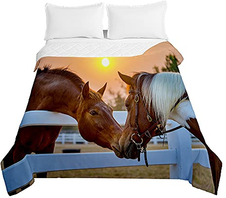 Surwin Trapuntino Copriletto Trapuntato Primaverile Estivo,Stile Moderno,Trapuntino in Morbida Microfibra con Stampa Cavallo 3D Leggero Coperta Letto Singolo Matrimoniale (Amore Cavallo,200x230cm)