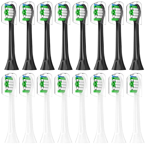16er Ersatzbürsten Kompatibel mit Philips Sonicare Elektrische Zahnbürste, Bürstenköpfe Zahnbürstenaufsatz für Phillips Sonicare, 16er Pack (8er Schwarz and 8er Weiß)