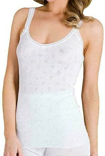 iTRONiK New 100% Cotton Snowdrop Ladies Thermal Underwear Vest- White Made in The UKsize S to 3XL (M, V Neck Plain)