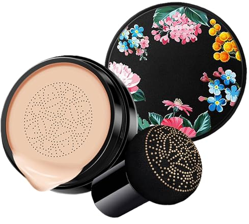 Mushroom Head Air Cushion BB crème, CC crème, l'huile Correcteur hydratant, Base de maquillage BB Cream hydratante longue durée avec éponge de maquillage aux champignons (Naturel)