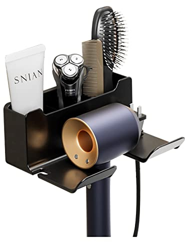 Hair Dryer Holder, Black Hairdryer Holder Station Wall Mounted Hair Dryer Rack Without Drilling, Self-adhesive Hair Dryer Stand Hair Styling Care Tool Organizer for Hair Dryer and Sundries Storage