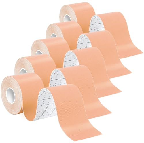 Helterfolg Kinesiology Tape, Elastic Physio Tape, Latex Free, Waterproof Elastic Muscle Support Tape for Muscle Support&Exercise, 5cm x 5m Per Roll (5 Rolls, Beige)