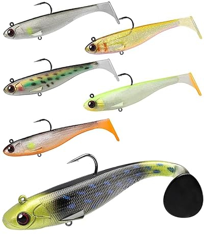 Gummifische mit Haken im 6er Set für Hecht Zander & Barsch, Kunstköder mit Jig Head, Angelköder für Süßwasser Raubfische, Schleppköder für Hechte & Zander, Spinnfisch Köder Forelle, Döbel & Barsch