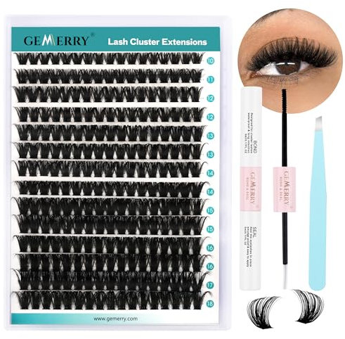 GEMERRY Ciglia Finte Ciuffetti Kit 80D Ciuffi a Ciglia 0.07mm D Curl 10-18mm con Bond and Seal Pinzette er Uso Personale a Casa Ciglia a Grappolo Extension Ciglia Kit(80D-0.07D-10-18mm-Set)