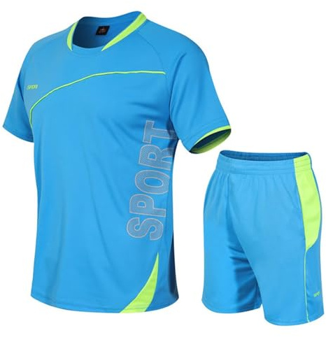 Adixun Pojkar fotbollskit barn sport fotboll jersey set barn fotbollsträning shorts och t-shirt set gym tennis skola pe kit, BLÅ, 7-8 Years