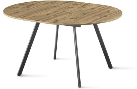 B&D home® runder Esstisch Till, ausziehbar 120–150 cm mit Butterfly-Einlage, 4–6 Personen, Tischplatte in Eichenoptik, Metallgestell schwarz, moderner Küchentisch/Esszimmertisch