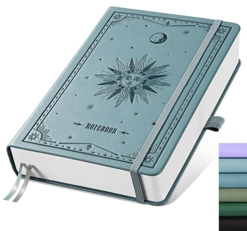 EMSHOI A5 Notebook Bullet Dotted Journal - 320 Pages, 100gsm Thick Paper, Hardcover Leather, Dot Grid Notebook for Women Men Work Writing, Bullet Journaling, Drawing, 14.5 x 21cm, Gray Blue