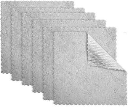 PañOs De Cocina 6 Piezas PañOs De Limpieza Clean Pro Compuesto De Doble Capa VellóN Coral Trapos Cocina Absorbente De Agua Sin Pelusa Desengrasante Bayetas Microfibra Gris