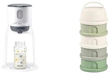 BÉABA, Lot Bib Expresso et Boite Doseuse 4 compartiments, Préparateur-Chauffe Biberon/Petits pots, Distributeur d'eau à Température Exacte, Bain Marie, Blanc et Vert Sauge