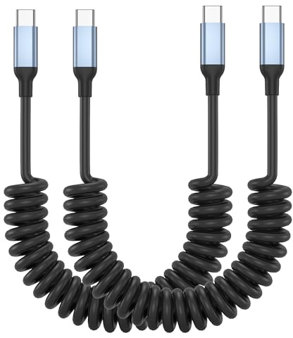 Coiled USB C Cable 2 Pack 60W Fast Charging 30-100cm, Coiled USBC to USBC CarPlay Android Auto Cord, Spring USB C Car Charging Cable for iphone 15 16 17 Samsung Galaxy S24 S23