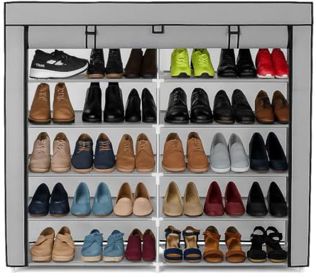 ZOLTA Textilschuhschrank 6 Ebenen 12 Fächer grau 107×114×29 cm mit Rolltüren Reißverschluss Schuhregal Stoffschrank Metallrahmen platzsparend leicht Staubschutz für Flur Schlafzimmer Keller