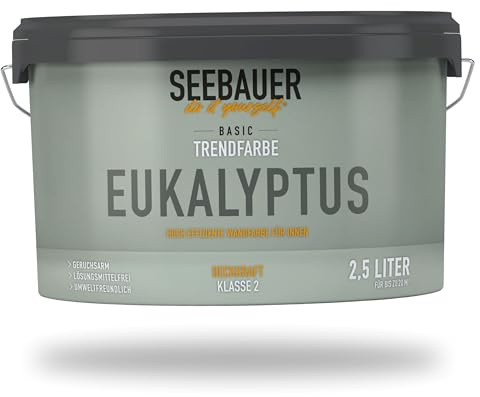 SEEBAUER diy Trendfarbe Hellgrün 2,5L (No. T10 Eukalyptus) für den Innenbereich - Edelmatte Wandfarbe Grün - Hochdeckende Innenfarbe in Profi-Qualität