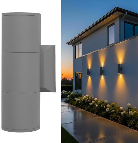 Planetitaly Applique Cilindro da Esterno IP65 Doppio Fascio LED 10W GU10 RGB UP e DOWN Lampada Muro, Luce Facciata, Balcone, Terrazzo, Alimentazione 230V (Grigio)
